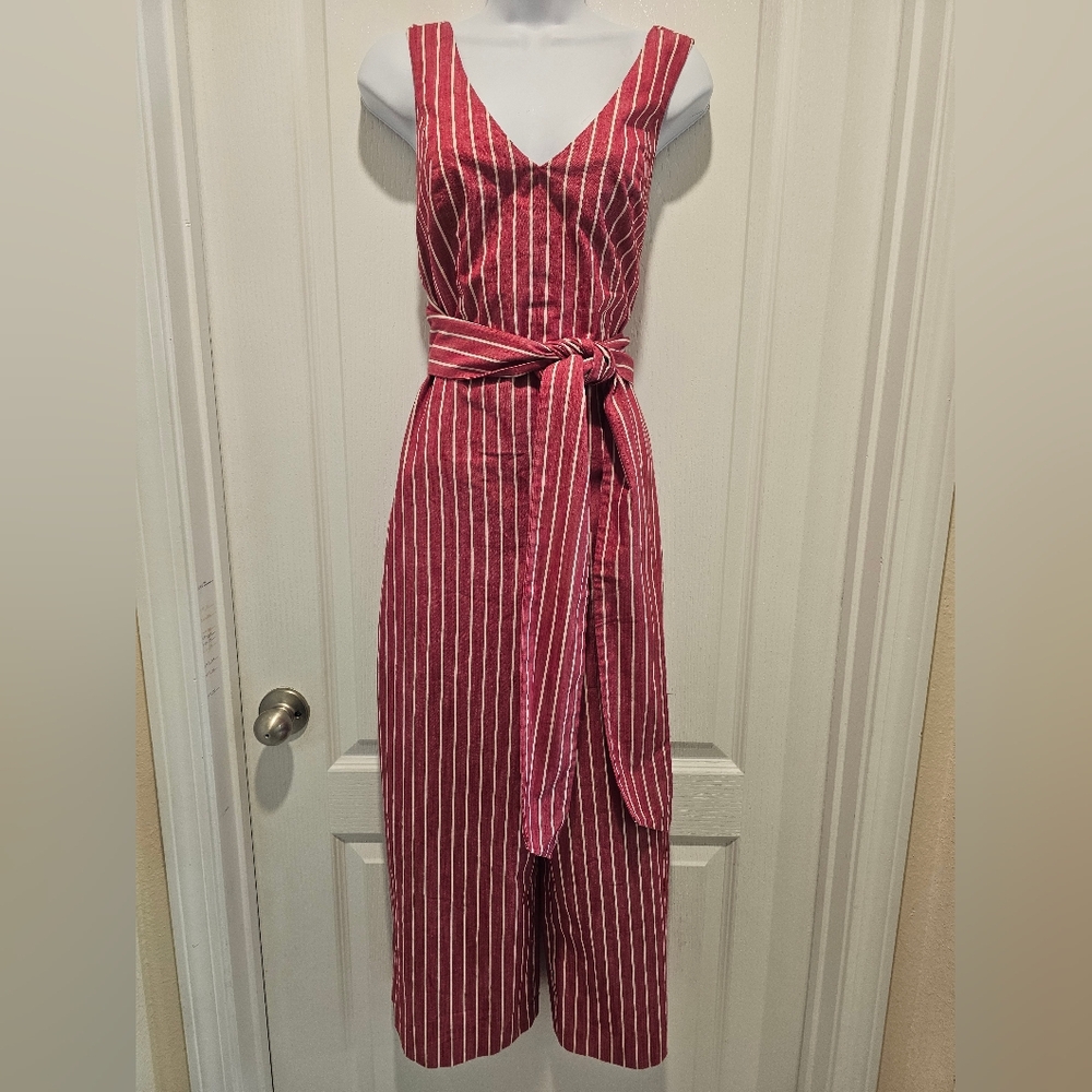 Club Monaco Agrikah Jumpsuit Size 4 Red & White Striped Tie Waist